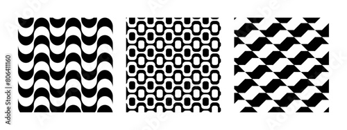 Copacabana, Ipanema and Sao Paulo boardwalk patterns. Famous beach promenades in Brazil. Repeating black and white wave textures in Portuguese pavement style. Vector graphic illustration. photo