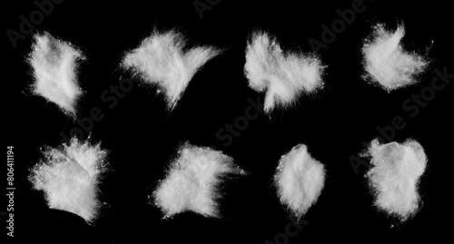 Set absorbent cotton wool pads, swabs, wadding isolated on black, clipping path	 photo