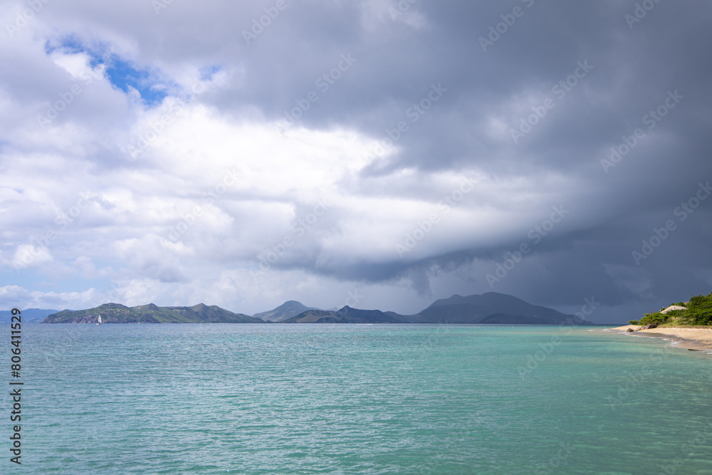 The beautiful Caribbean coastline of St. Kitts and Nevis