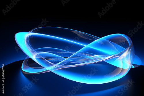  Dynamic background with a complex neon blue shape resembling a digital loop, creating an abstract concept of motion and energy Generative AI,