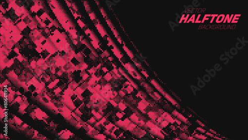 Abstract vector torn red halftone corner wave. Scrathed dotted texture element.