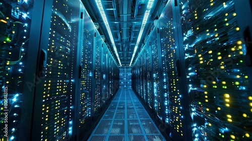 Rack Server on server room Data center, server room security, data center server, web host warehouse data server cabinets network storage database.