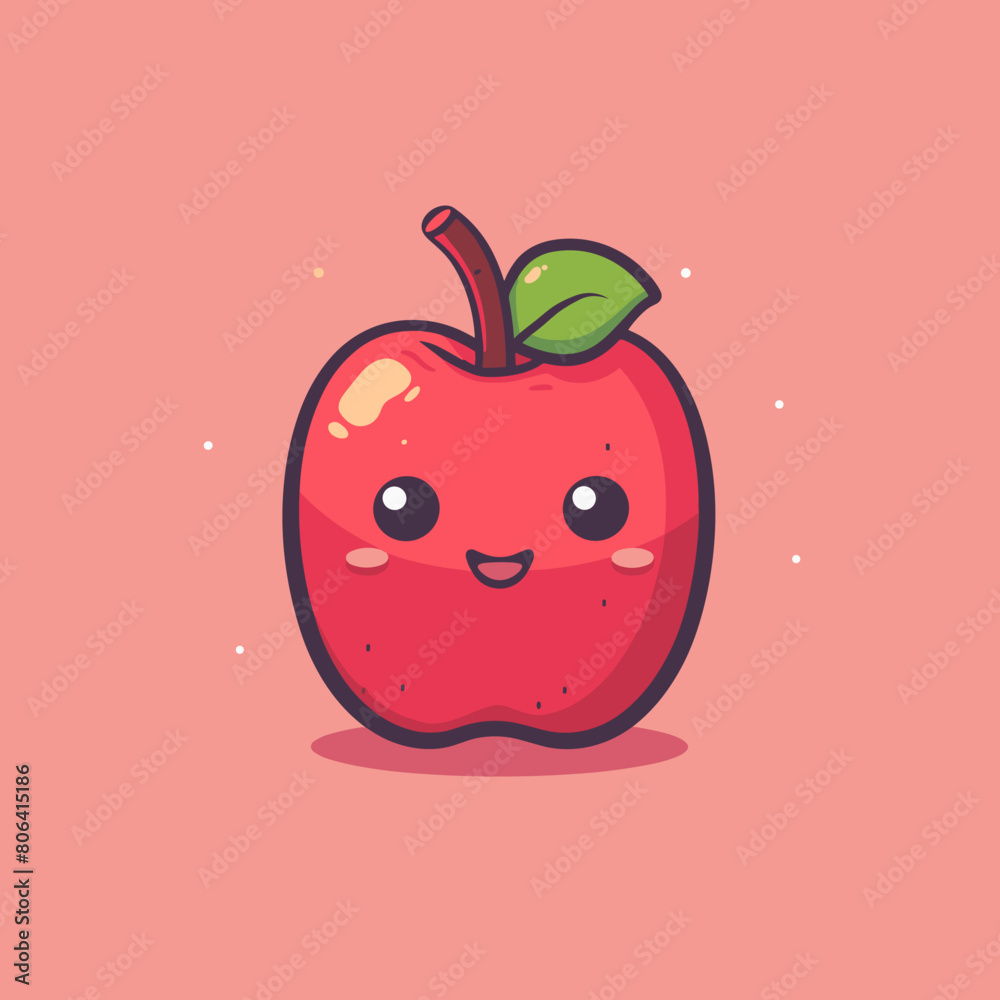 A cartoon apple with a green leaf on top. The apple is smiling and has a happy expression A cartoon apple with a green leaf on top. The apple is smiling and has a happy expression