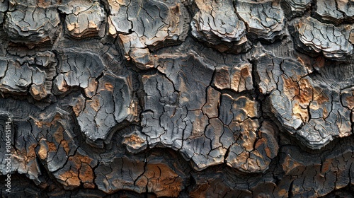 Organic Textures: Close-up View of Weathered Tree Trunk with Intricate Bark Patterns and Knots © hisilly