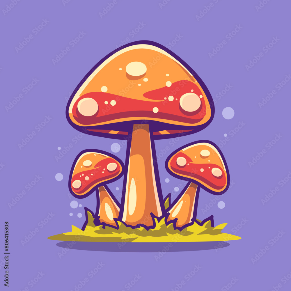 Three mushrooms are standing next to each other on a grassy field. The mushrooms are orange and appear to be glowing. The scene is peaceful and serene Three mushrooms are standing next to each other on a grassy field. The mushrooms are orange and appear to be glowing. The scene is peaceful and serene