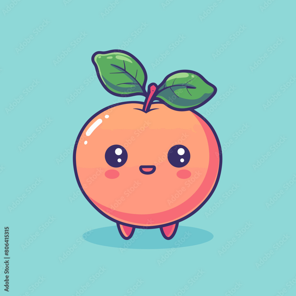A cartoon peach with a leaf on top. The peach is smiling and has a happy expression. The leaf is green and adds a touch of nature to the drawing A cartoon peach with a leaf on top. The peach is smiling and has a happy expression. The leaf is green and adds a touch of nature to the drawing