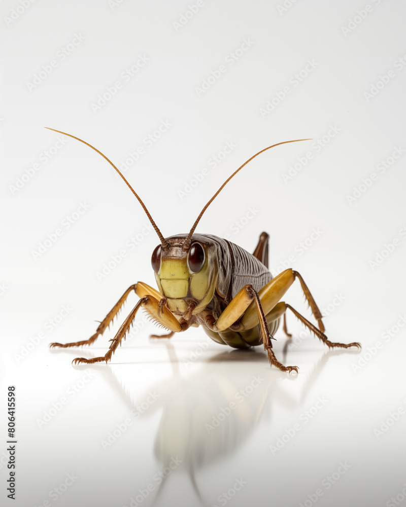 Hyperrealistic grasshopper on white background Hyperrealistic grasshopper on white background