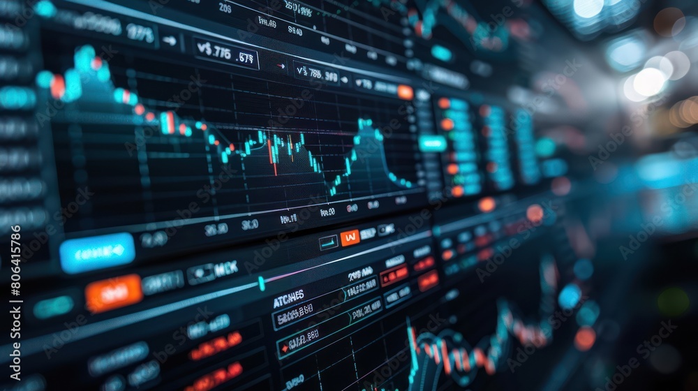 Digital Trading: Charts, Graphs & Crypto Analysis on PC Screen for Online Investment Data & Financial Technology Background