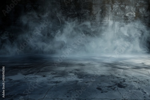 Texture dark concrete floor with mist or fog photo