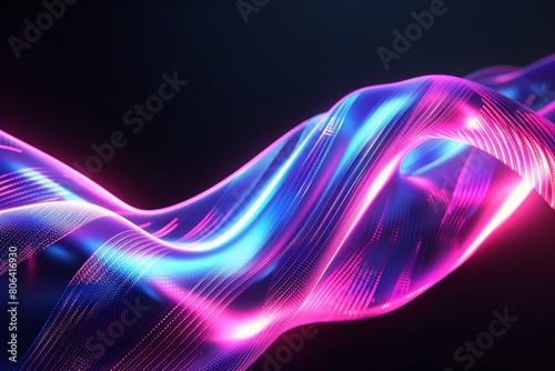 Abstract fluid 3d holographic iridescent neon curved wave in motion dark background. Gradient design element for banners, backgrounds, and covers.