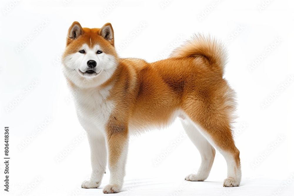 Mystic portrait of Akita, full body shot, Isolated on white background