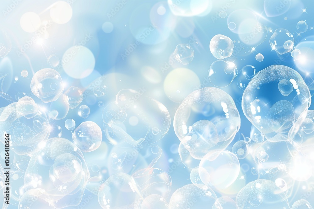 Abstract soft light with white and blue bubble ball background. Trendy minimal design. Vector illustration