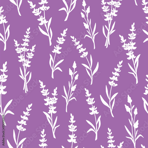 Seamless floral pattern with lavender flowers. Vector floral print