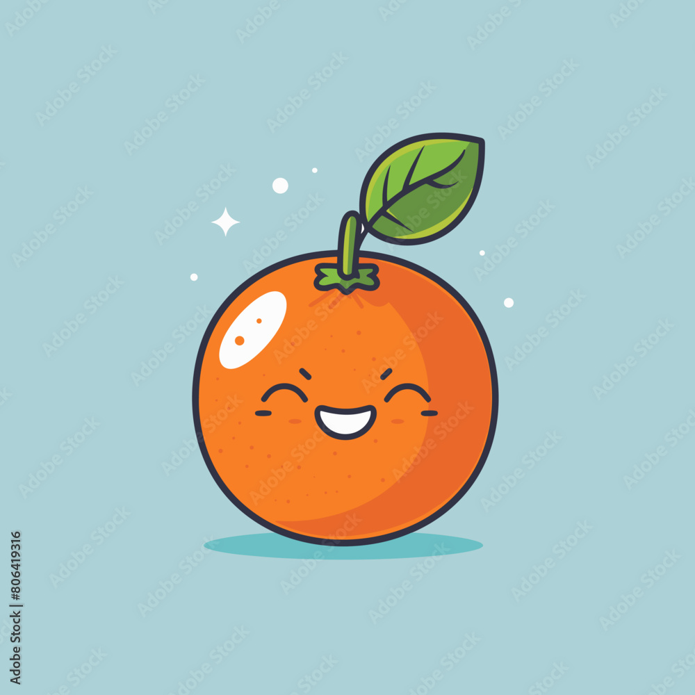 A cartoon orange with a green leaf on top of it. The orange is smiling and has a happy expression A cartoon orange with a green leaf on top of it. The orange is smiling and has a happy expression
