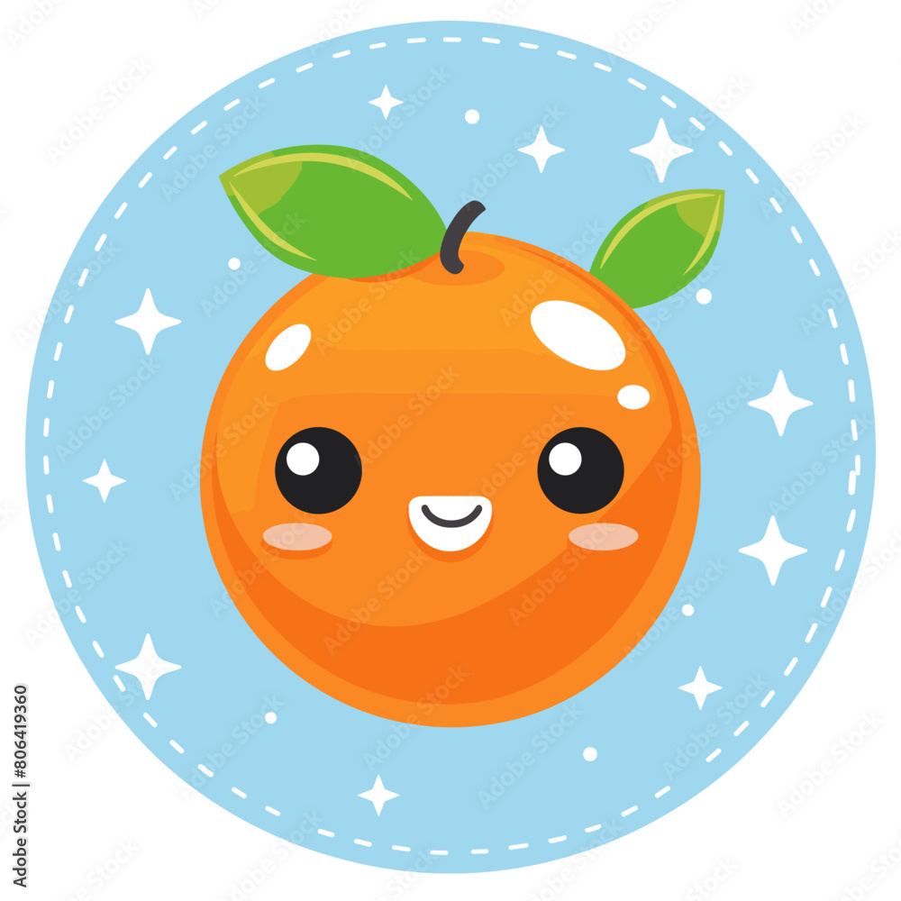 Obraz premium A cartoon orange with a green leaf on top. The orange is smiling and has a happy expression