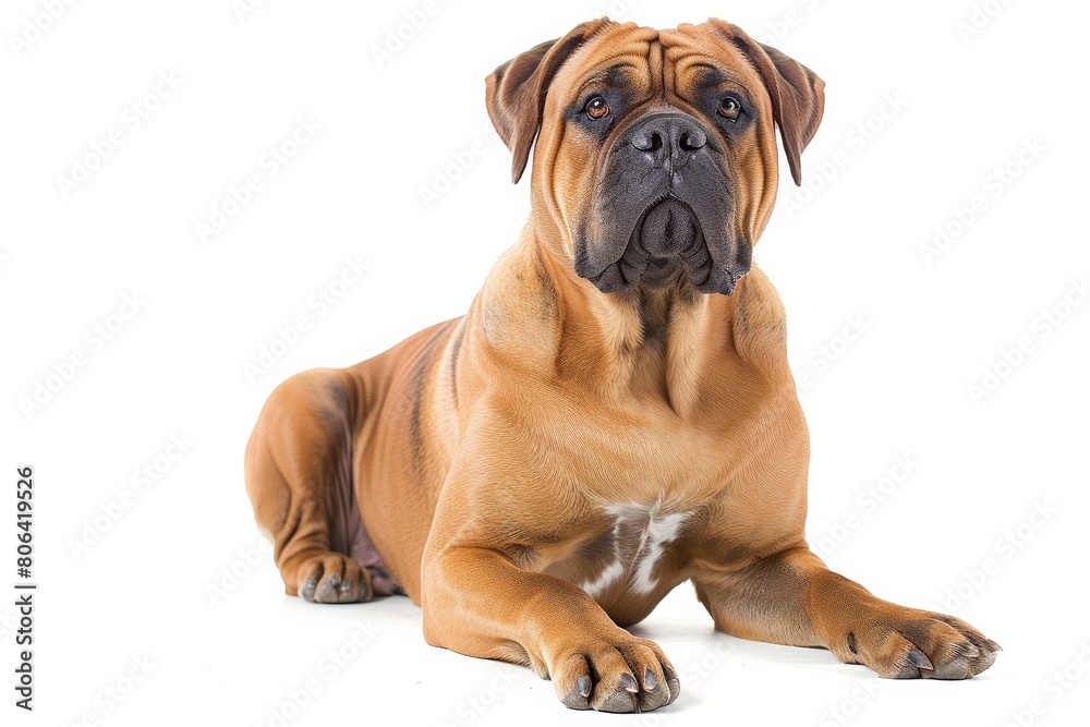 Mystic portrait of Bullmastiff, full body shot, Isolated on white background Mystic portrait of Bullmastiff, full body shot, Isolated on white background