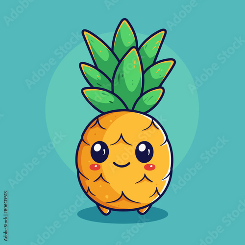 A cartoon pineapple with a smiling face. The pineapple is drawn in a cute and friendly manner, making it appear as if it is happy and approachable
