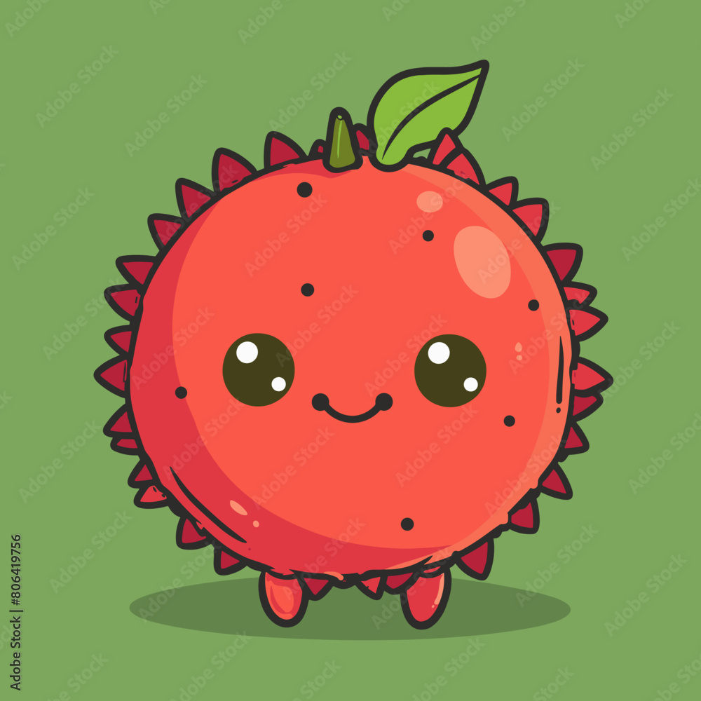 Fototapeta premium Cute kawaii red Rambutan fruit character vector illustration.