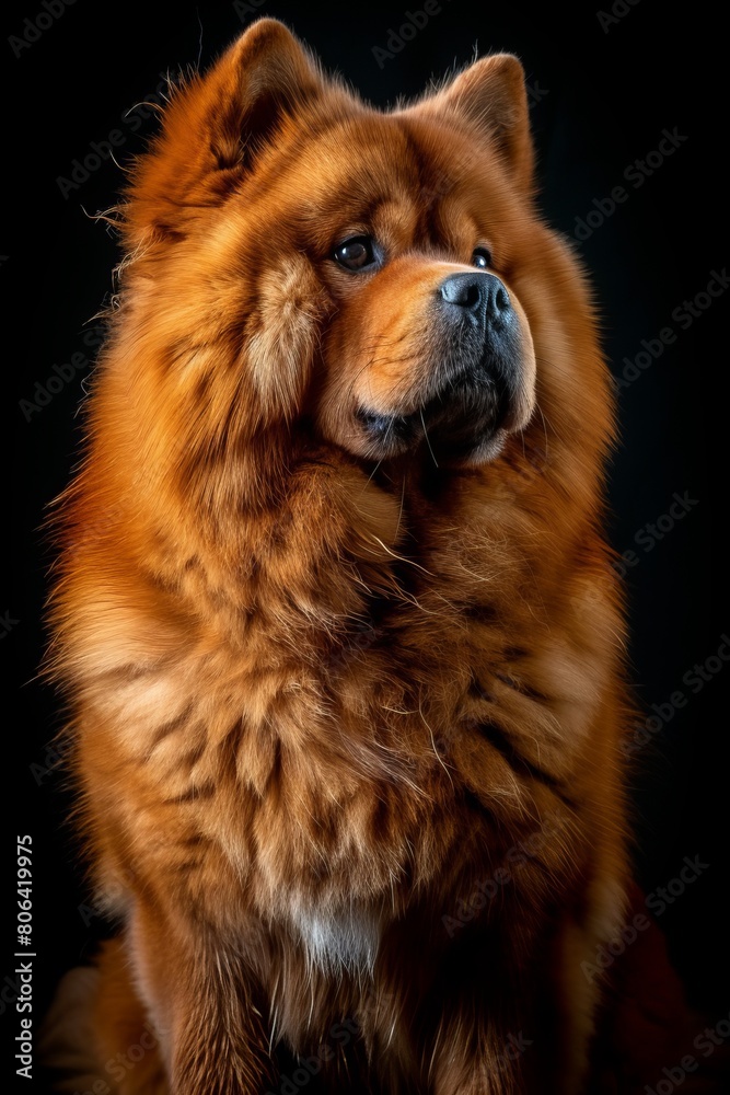 Mystic portrait of Chow Chow, full body view, Isolated on black background Mystic portrait of Chow Chow, full body view, Isolated on black background