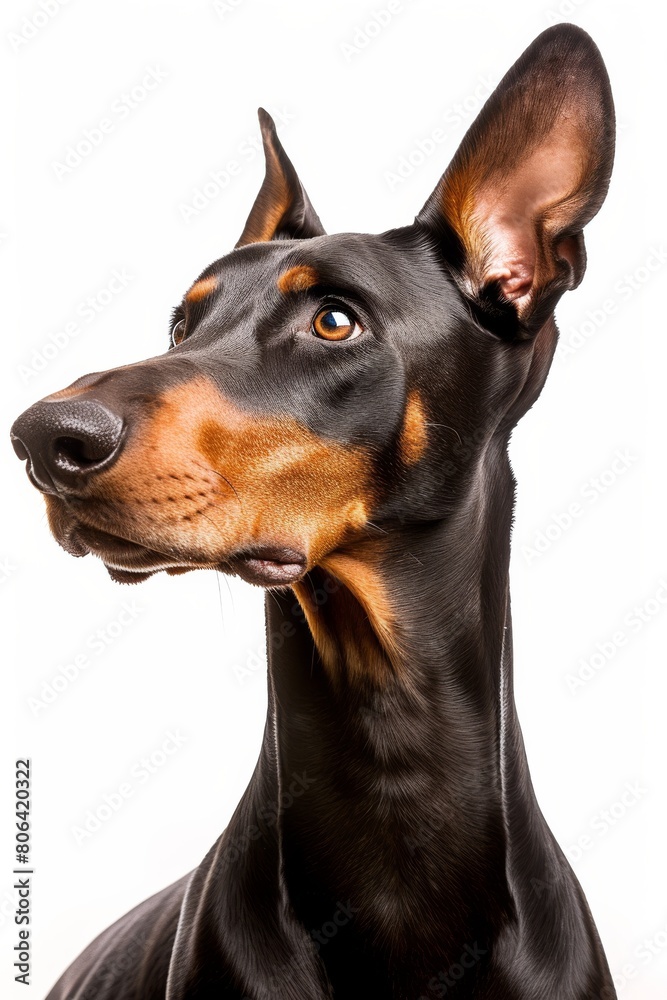 Mystic portrait of Doberman Pinscher, Isolated on white background