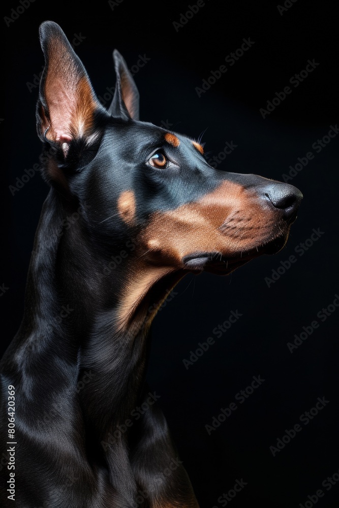 Mystic portrait of Doberman Pinscher, isolated on black background Mystic portrait of Doberman Pinscher, isolated on black background