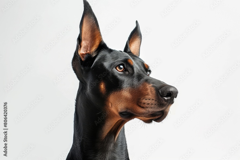 Mystic portrait of Doberman Pinscher, isolated on white background