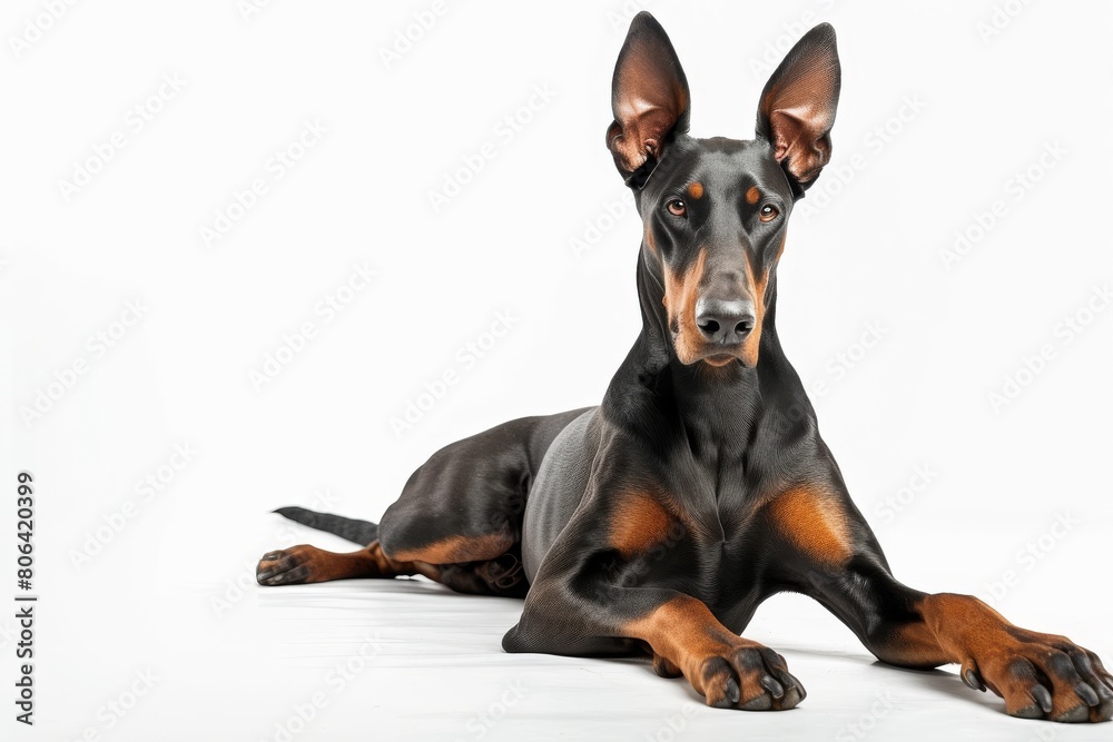 Mystic portrait of Doberman Pinscher, isolated on white background