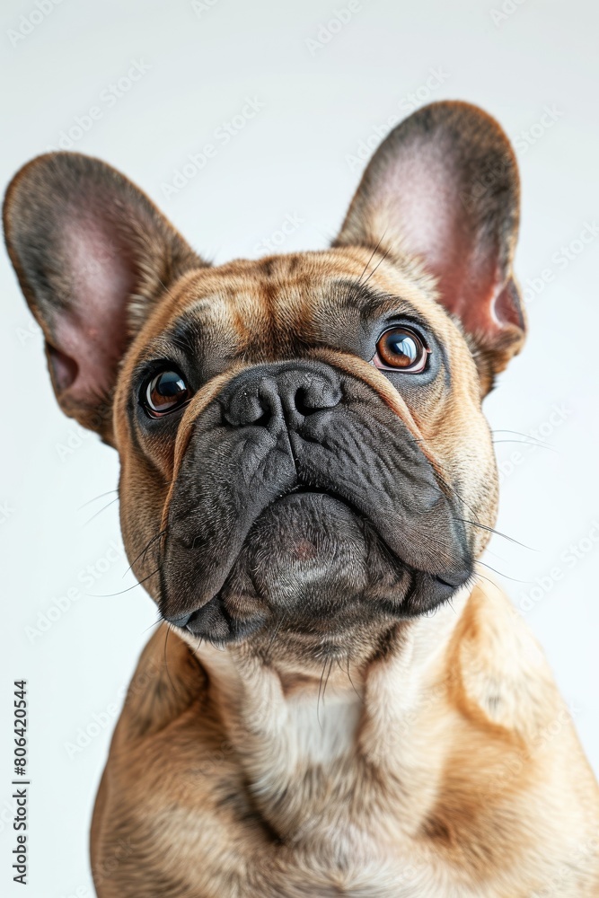 Mystic portrait of French Bulldog, copy space on right side, Close-up View, Isolated on white background