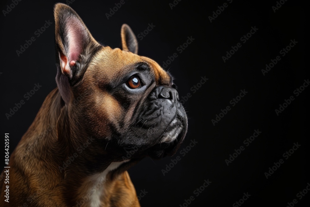 Mystic portrait of French Bulldog, Isolated on black background Mystic portrait of French Bulldog, Isolated on black background