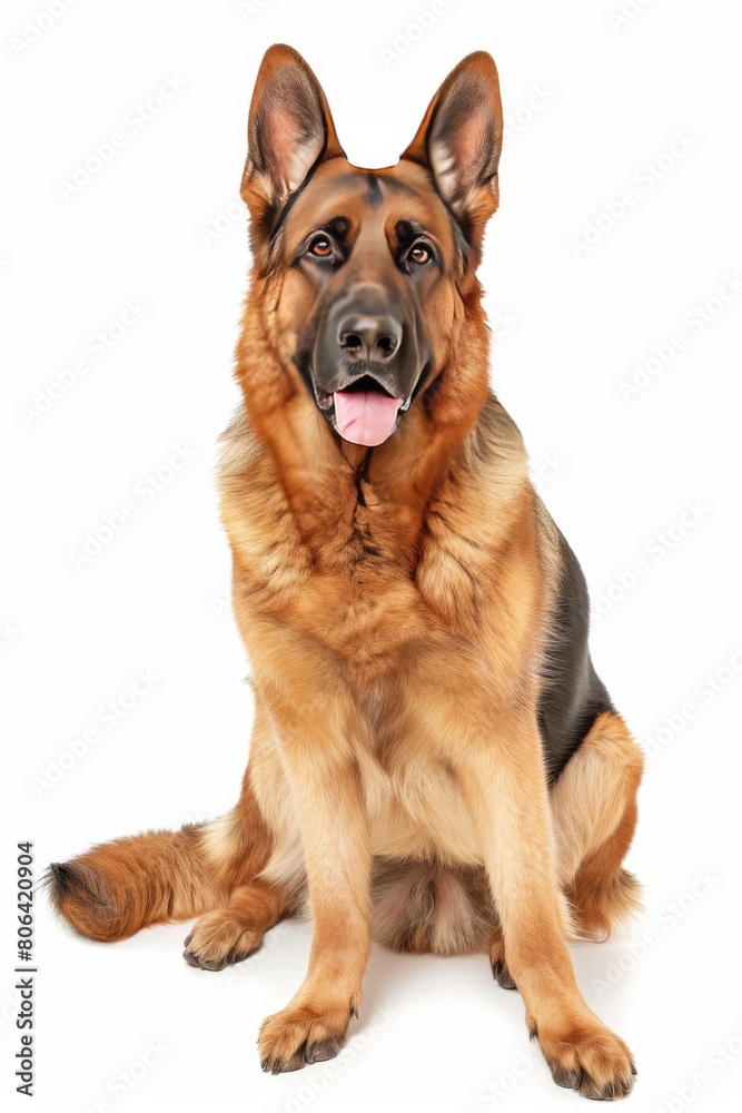 Mystic portrait of German Shepherd, full body View, isolated on white background