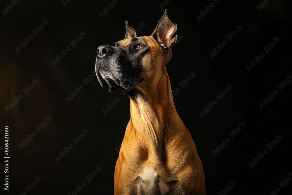 Mystic portrait of Great Dane, Isolated on dark background