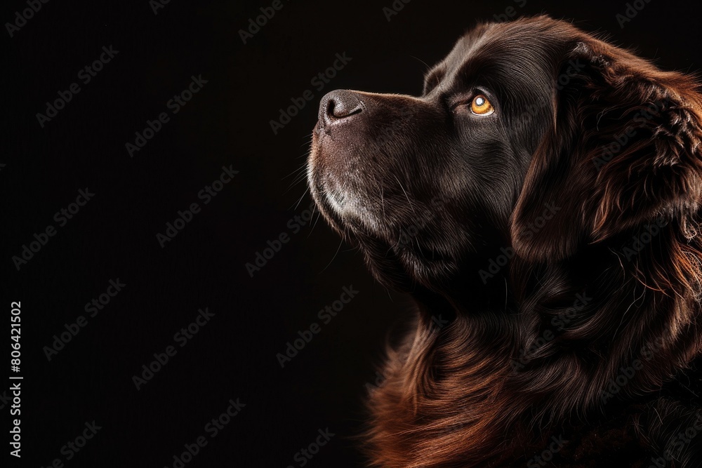Mystic portrait of Newfoundland, Close up view, Isolated on Black Background