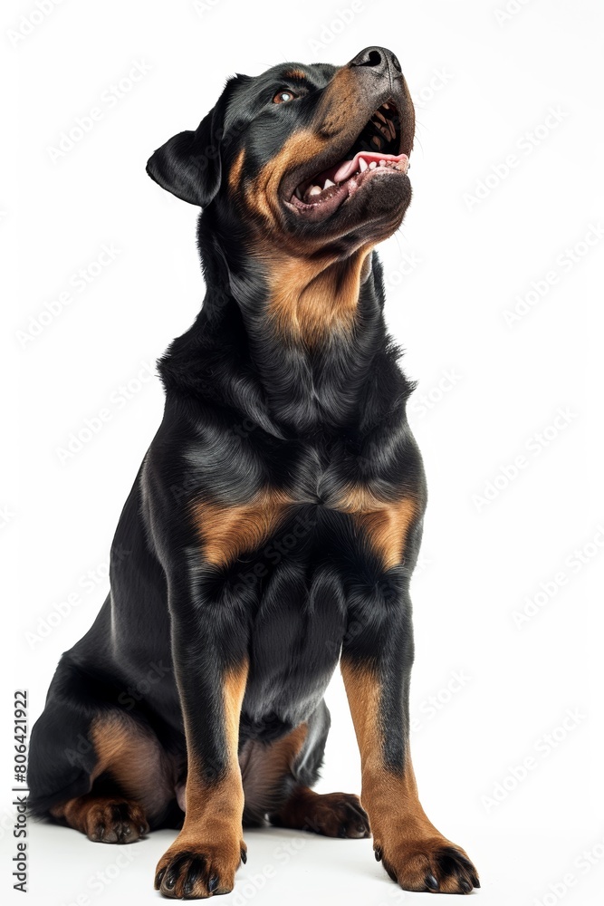 Fototapeta premium Mystic portrait of Rottweiler, full body View, Isolated On White Background
