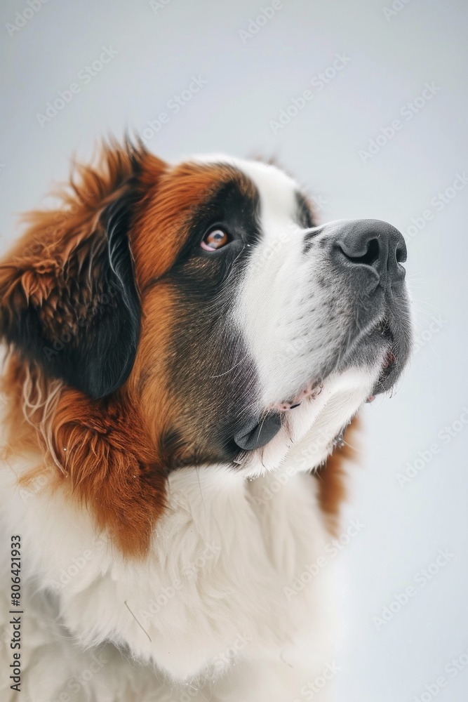 Mystic portrait of Saint Bernard, copy space on right side, isolated on white background