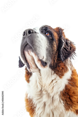 Mystic portrait of Saint Bernard, copy space on right side, Close-up View, isolated on white background