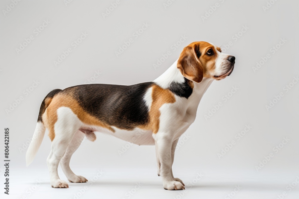 the beside view Beagle dog standing, on white background the beside view Beagle dog standing, on white background
