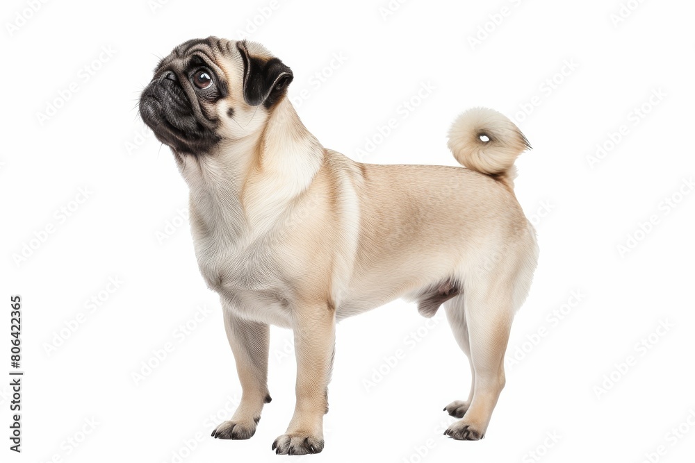 the beside view Pug dog standing, left side view, the beside view Pug dog standing, left side view,