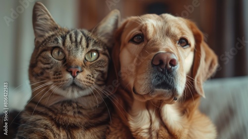 Dog and Cat Friends  A Heartwarming Portrait of Two Companions Looking at the Camera with Joy and Amazement - Isolated on Background