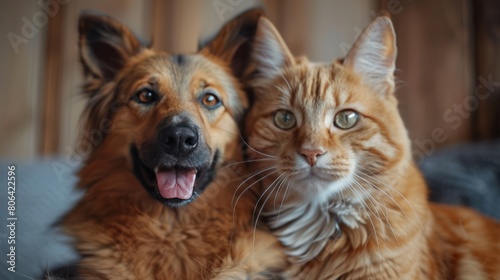 Dog and Cat Friends: A Heartwarming Portrait of Two Companions Looking at the Camera with Joy and Amazement - Isolated on Background