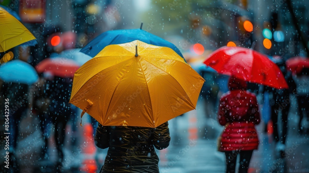 Colorful Umbrella Parade on Rainy Street
