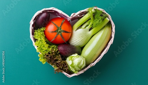 Heartshaped fresh veggies on a greenscreen photo