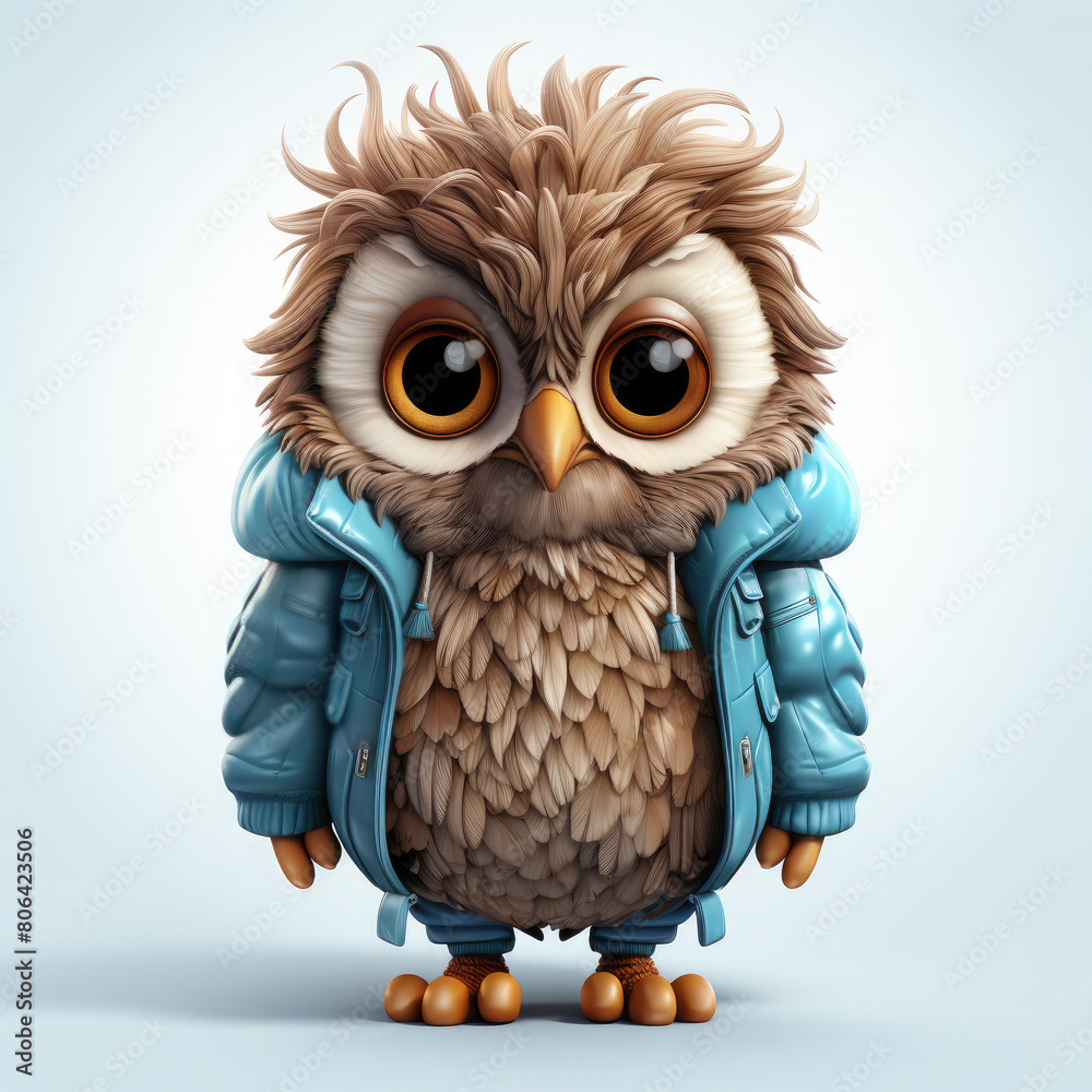 Fototapeta premium Watercolor Frostbite owl, clipart Illustration, Generative Ai