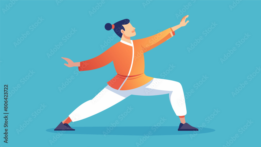 A man with hearing loss perfects his form in tai chi a martial art known for its flowing meditative movements that can be adapted for individuals with. Vector illustration A man with hearing loss perfects his form in tai chi a martial art known for its flowing meditative movements that can be adapted for individuals with. Vector illustration