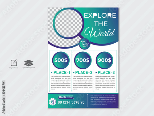 Creative Travel agency advertisement flyer design template 