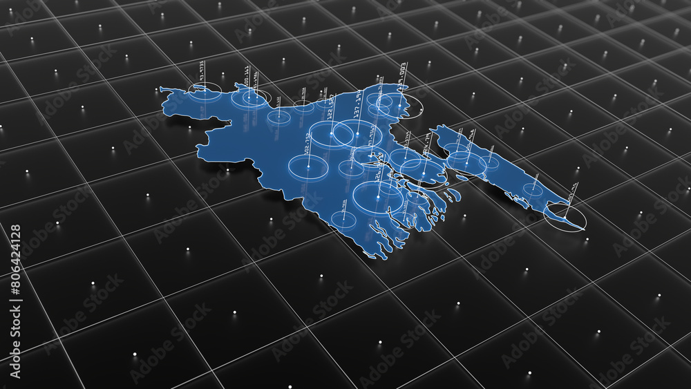Bangladesh blue map big data visualization. Futuristic infographic map. Information aesthetics. Complex visual data. Complex data graphic visualization. 3D render illustration.