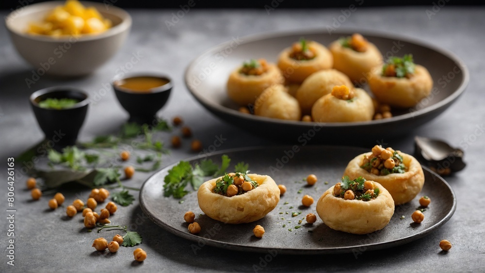 PuchkaPani Puri Hollow puris filled with a mixture of flavored water, tamarind, chickpeas, potatoes, and spices. PuchkaPani Puri Hollow puris filled with a mixture of flavored water, tamarind, chickpeas, potatoes, and spices.