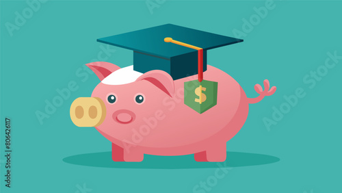 A piggy bank with a graduation cap on top representing the longterm investment and potential payoff of using a Parent PLUS loan for education.. Vector illustration