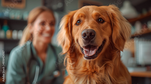 Veterinary consultation of a dog in the presence of the veterinarian, beautiful profession.