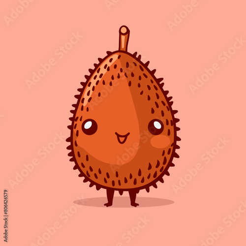 A cartoon drawing of a Exotic Fruit Salak with a big smile on its face. The Salak , which is known for its strong smell
