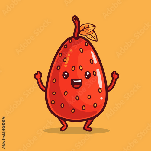 A cartoon Exotic Fruit Salak with a smiling face and a leaf on top. The fruit is red and has a happy expression